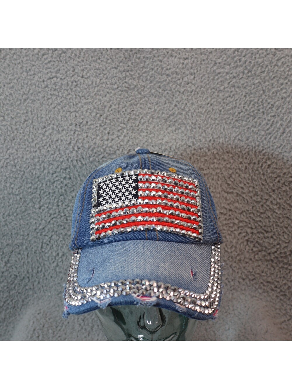 Mudd Jeans Women Hat USA Flag Denim Rhinestone Y2K OSFA NWT
